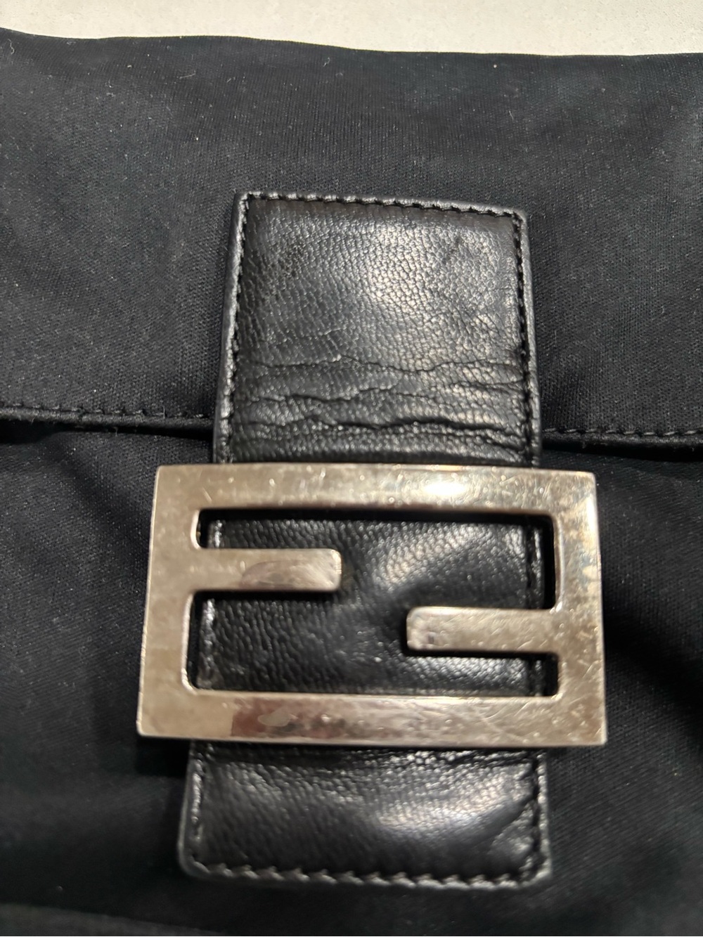 Fendi Black Shoulder Bag with Silver Logo Buckle
